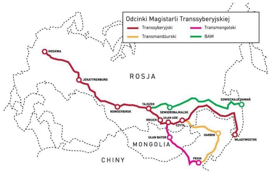 mapa Magistrali Transsyberyjskiej